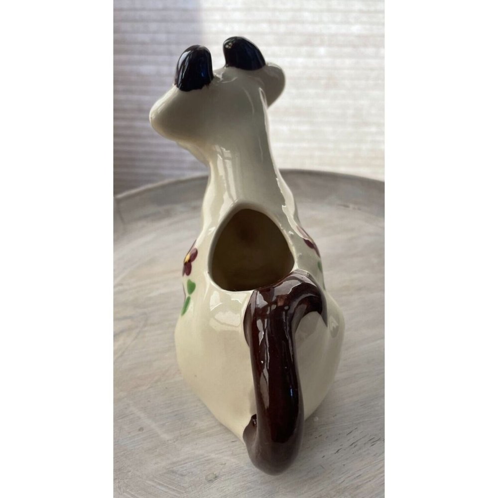 Vintage COW CREAMER Hand Painted Flowers Purple Pink ADORABLE - Picture 4 of 5